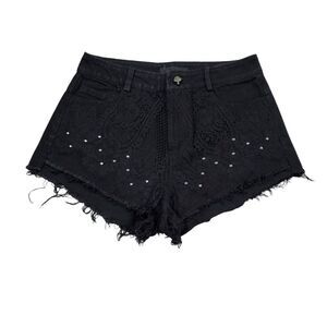 READ Punk Rave Studded Lace Overlay Black High Rise Denim Jean Shorts Cutoff